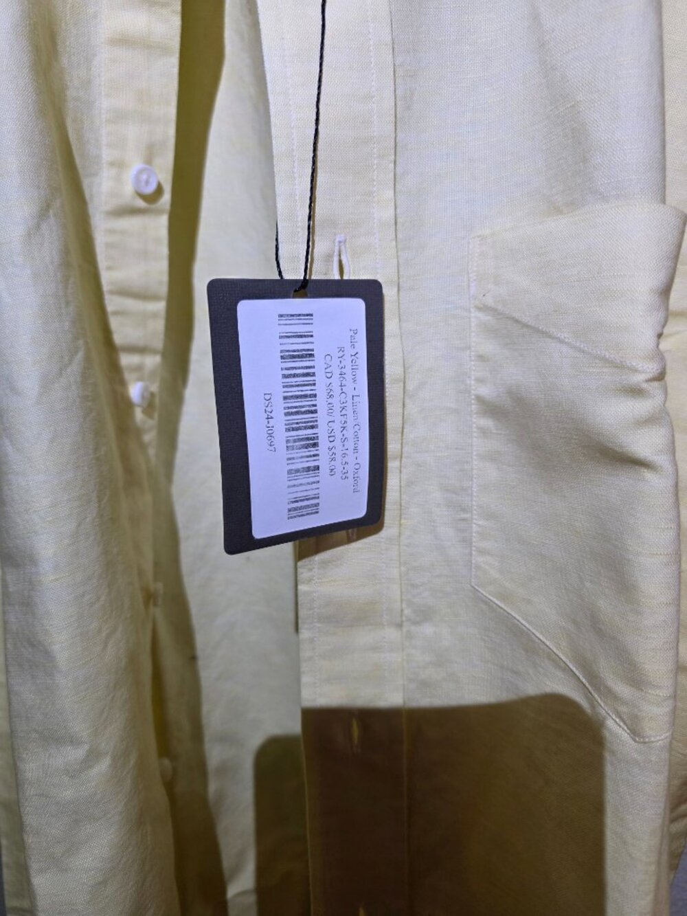 Pale Yellow Linen-Cotton Oxford Dress Shirt - Picture 3 of 5